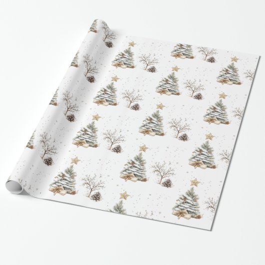 Elegant White New Year Frosted Tree pine Cadeaupapier (Uitgerold)