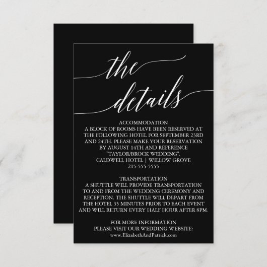 Elegant White op Black Calligraphy Details Kaart (Voorkant / Achterkant)