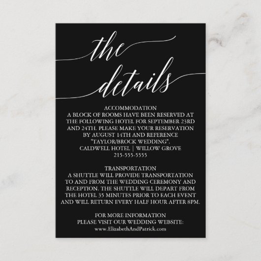 Elegant White op Black Calligraphy Details Kaart (Voorkant)