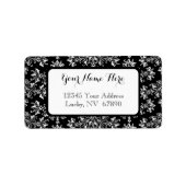 Elegant White op Black  Damask-adres Etiket (Voorkant)