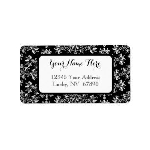 Elegant White op Black  Damask-adres Etiket