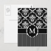 Elegant White op Black Damask Briefkaart (Voorkant / Achterkant)