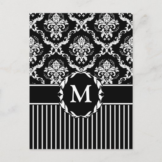 Elegant White op Black Damask Briefkaart (Voorkant)