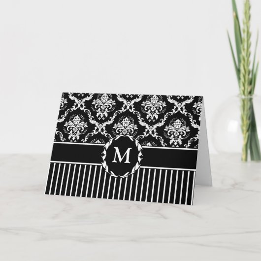 Elegant White op Black Damask Kaart (Voorkant)