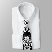 Elegant White op Black Damask Stropdas (Gebonden)