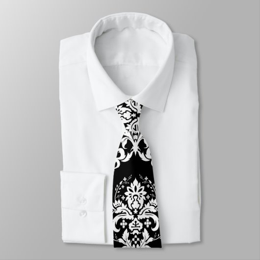 Elegant White op Black Damask Stropdas (Gebonden)