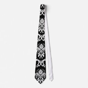 Elegant White op Black Damask Stropdas