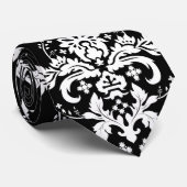 Elegant White op Black Damask Stropdas (Opgerold)