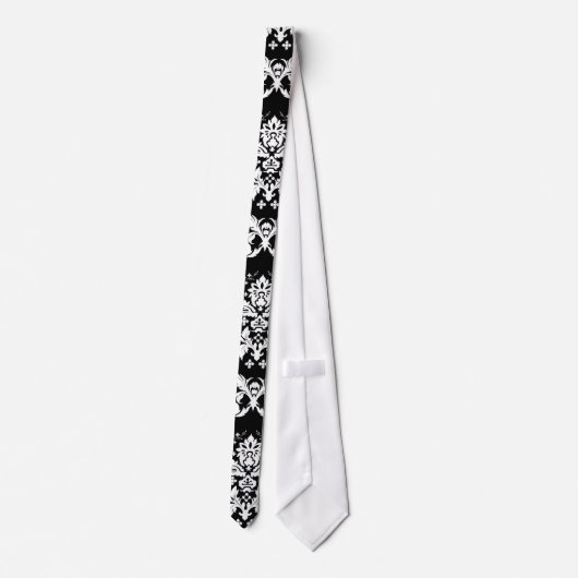 Elegant White op Black Damask Stropdas (Achterkant)