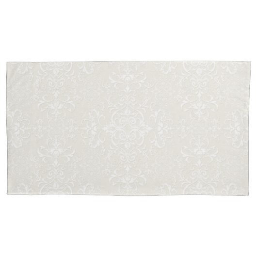 Elegant White op Bleek beige Damask Style Pattern Kussensloop (Voorkant-Links)