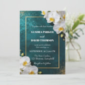 elegant white orchid blooms wedding kaart (Staand voorkant)