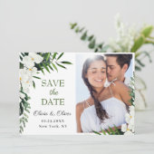 Elegant White Orchid Bohemian Floral Wedding PHOTO Save The Date (Staand voorkant)