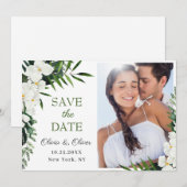 Elegant White Orchid Bohemian Floral Wedding PHOTO Save The Date (Voorkant / Achterkant)