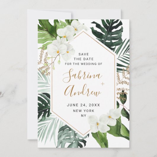 Elegant White Orchid Bohemian Greenery Wedding Save The Date (Voorkant)