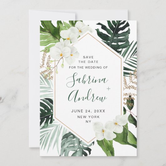 Elegant White Orchid Bohemian Greenery Wedding Save The Date (Voorkant)
