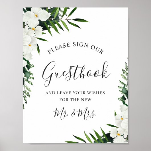 Elegant White Orchid Bohemian Sign Ons Guestbook Poster (Voorkant)