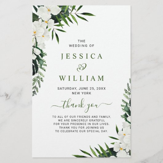 Elegant White Orchid Boho Wedding Ceremony Program (Voorkant)