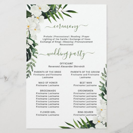 Elegant White Orchid Boho Wedding Ceremony Program (Achterkant)