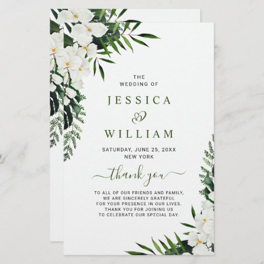 Elegant White Orchid Boho Wedding Ceremony Program (Voorkant / Achterkant)