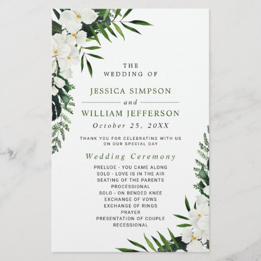Elegant White Orchid Boho Wedding Ceremony Program (Voorkant)