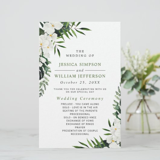 Elegant White Orchid Boho Wedding Ceremony Program (Staand voorkant)
