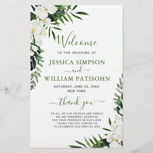 Elegant White Orchid Boho Wedding Ceremony Program (Voorkant)