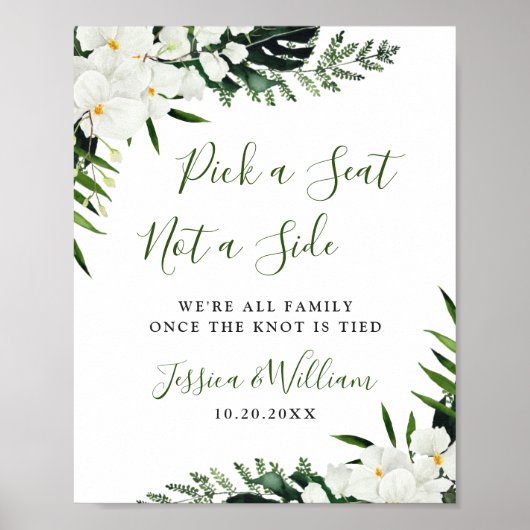 Elegant White Orchid Boho Wedding Ceremony Seating Poster (Voorkant)