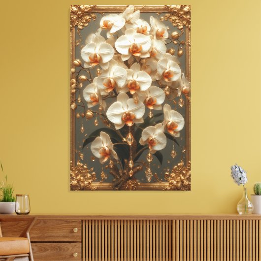 Elegant White Orchid Bouquet Canvas Afdruk (Insitu (Woonkamer))