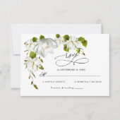 Elegant White Orchid greenery Wedding RSVP Kaart (Voorkant)