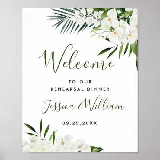 Elegant White Orchid REHEARSAL DINNER Welkomstteke Poster (Voorkant)