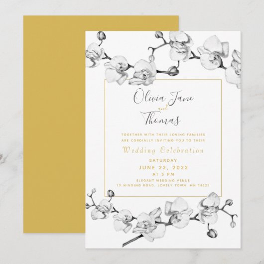 Elegant White Orchid Stylish Modern Simple Wedding Kaart (Voorkant / Achterkant)