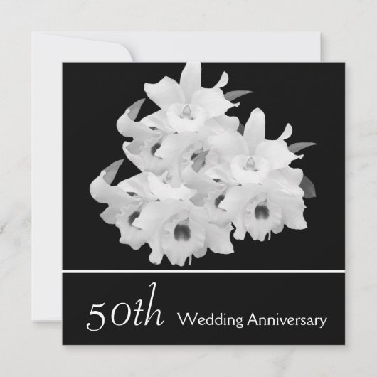 Elegant White Orchids 50th Jubileum Invitation Kaart (Voorkant)