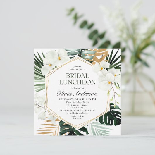 Elegant White Orchids Bohemian BRIDAL LUNCHEON Kaart (Staand voorkant)