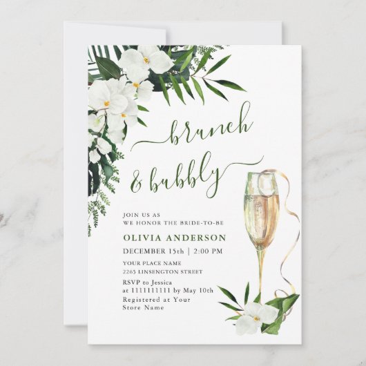 Elegant White Orchids Bohemian BRUNCH & BUBBLY Kaart (Voorkant)
