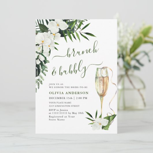 Elegant White Orchids Bohemian BRUNCH & BUBBLY Kaart (Staand voorkant)