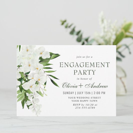 Elegant White Orchids Bohemian ENGAGTY Kaart (Staand voorkant)