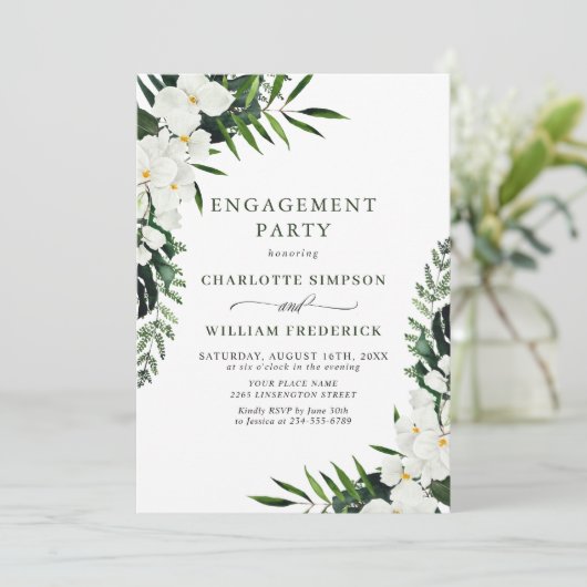 Elegant White Orchids Bohemian ENGAGTY Kaart (Staand voorkant)