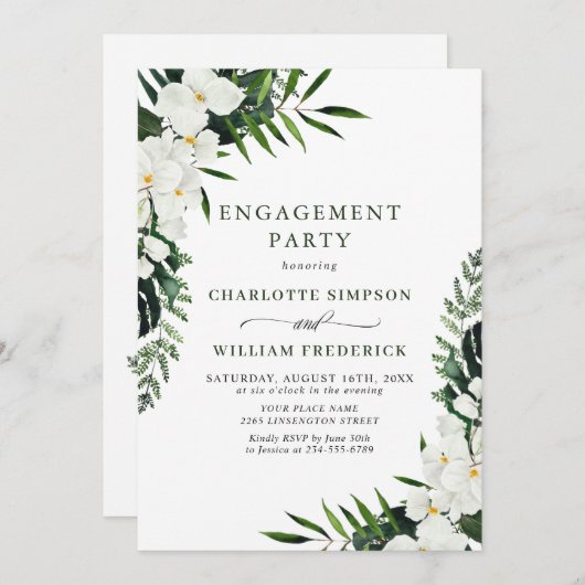 Elegant White Orchids Bohemian ENGAGTY Kaart (Voorkant / Achterkant)