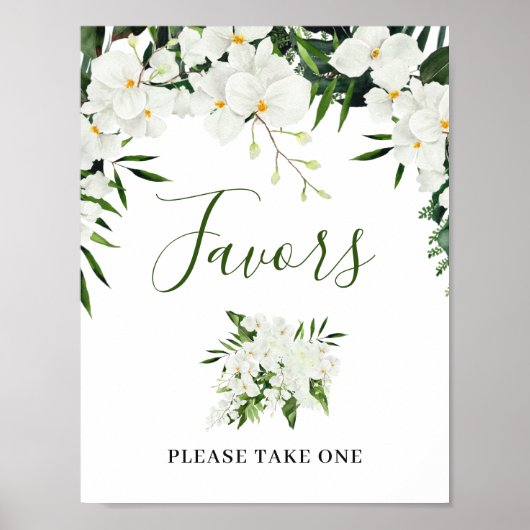 Elegant White Orchids Bohemian Favors Wedding Sign Poster (Voorkant)