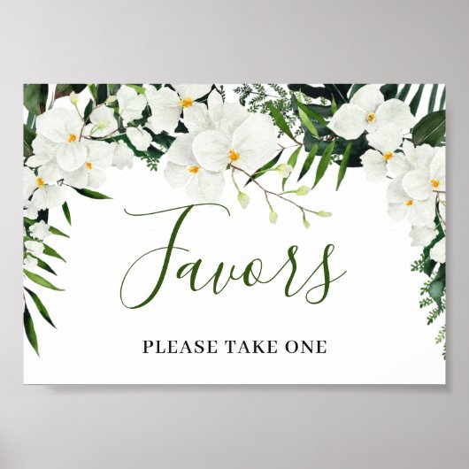 Elegant White Orchids Bohemian Favors Wedding Sign Poster (Voorkant)