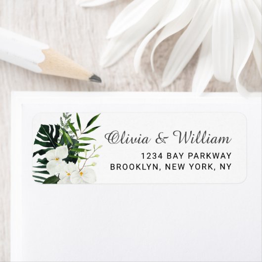 Elegant White Orchids Bohemian Floral Wedding Etiket (Insitu)