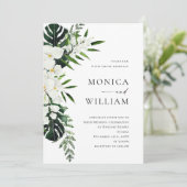 Elegant White Orchids Bohemian Greenery Wedding Kaart (Staand voorkant)