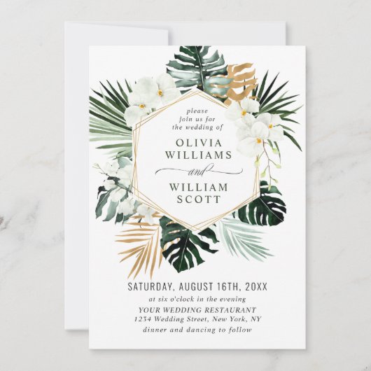 Elegant White Orchids Bohemian Greenery Wedding Kaart (Voorkant)