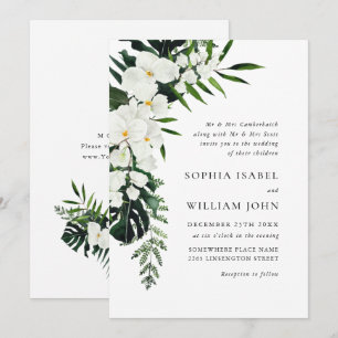 Elegant White Orchids Bohemian Greenery Wedding Kaart