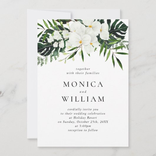 Elegant White Orchids Bohemian Greenery Wedding Kaart (Voorkant)