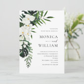 Elegant White Orchids Bohemian Greenery Wedding Kaart (Staand voorkant)