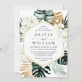 Elegant White Orchids Bohemian Greenery Wedding Kaart