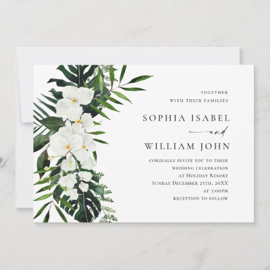 Elegant White Orchids Bohemian Greenery Wedding Kaart (Voorkant)