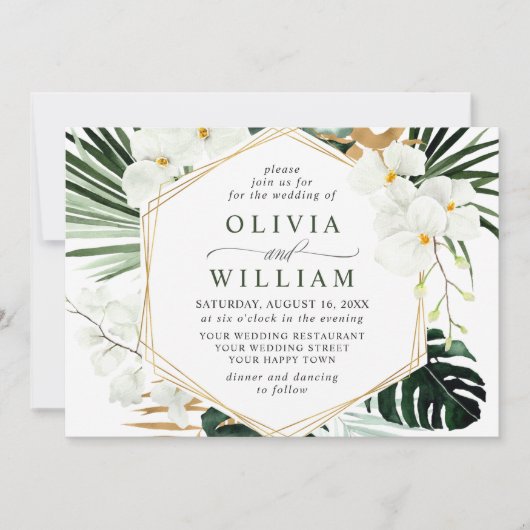 Elegant White Orchids Bohemian Greenery Wedding Kaart (Voorkant)