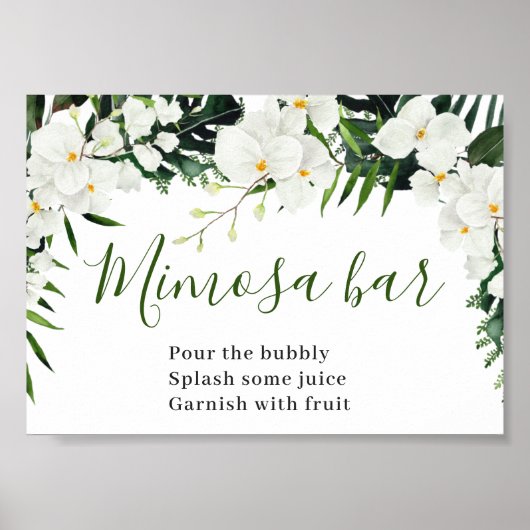 Elegant White Orchids Bohemian Mimosa Bar Sign Poster (Voorkant)